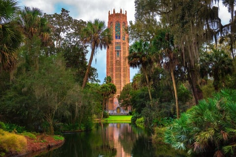 Bok Tower Gardens with historic singing tower and lush gardens in Florida