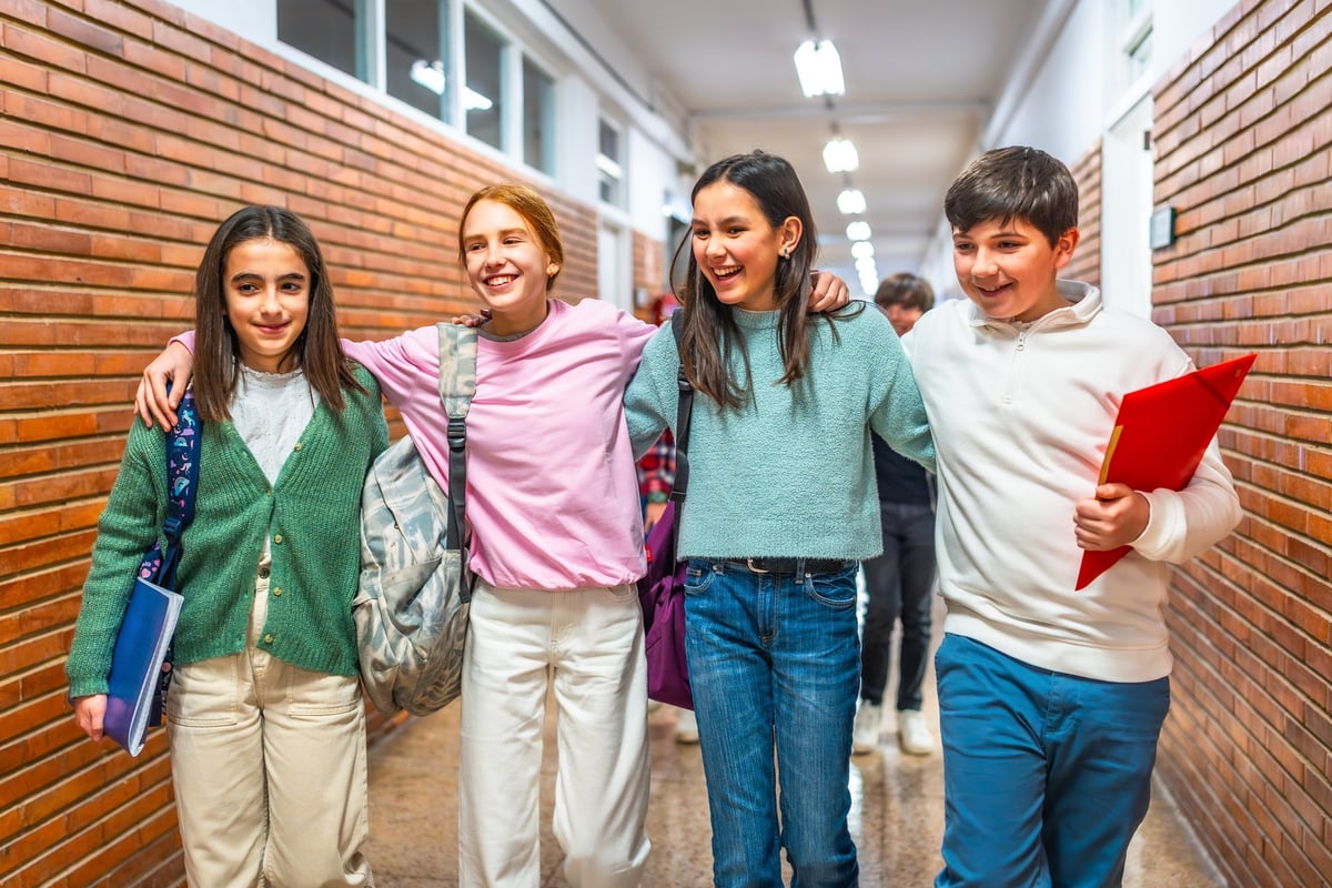 Middle school students walking together