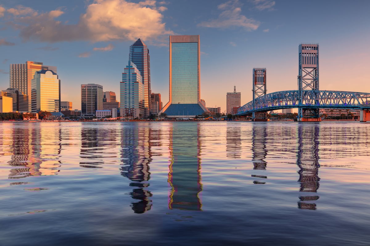 Skyline of Jacksonville Florida at sunrise