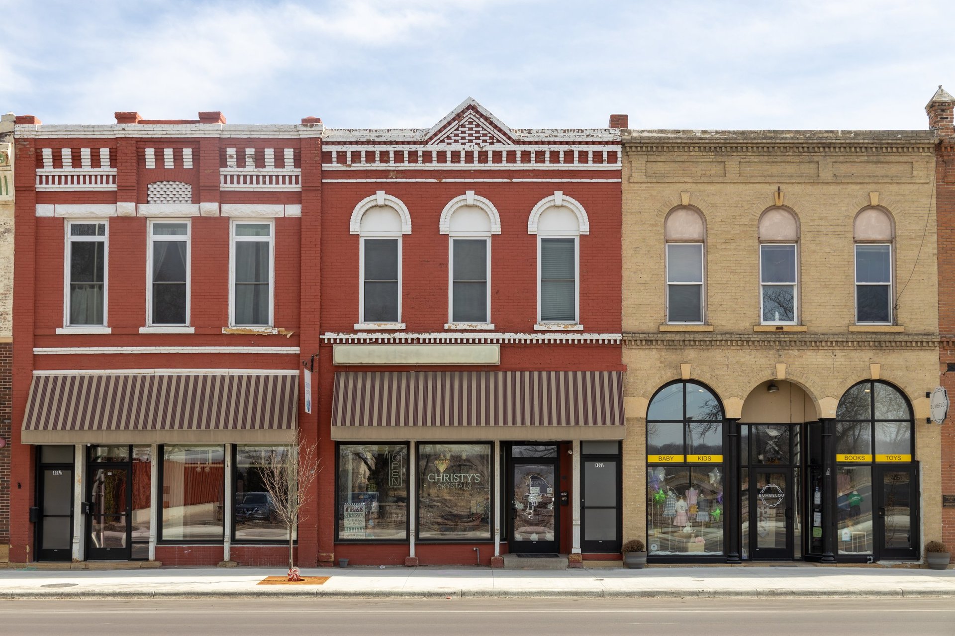 Mankato, Minnesota, USA - March 3, 2025: Exterior architectural view of ornate 19th century buildings along historic North Front Street, listed in the National Register of Historic Places.