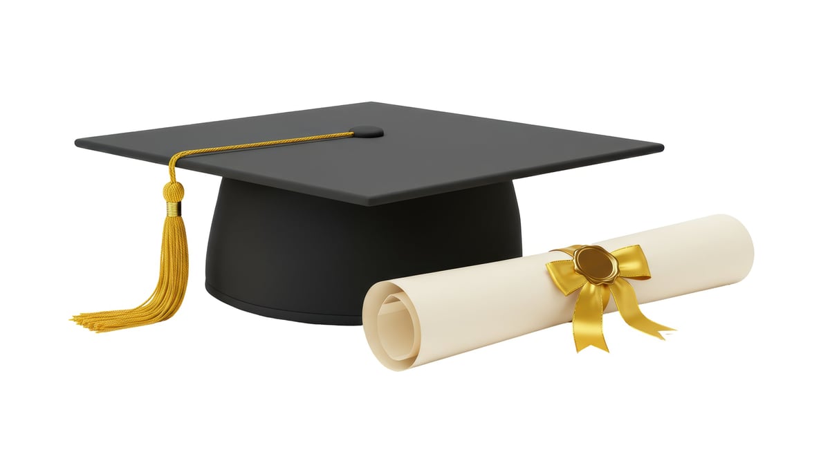 Isolated Graduation Cap and Diploma with Gold Ribbon