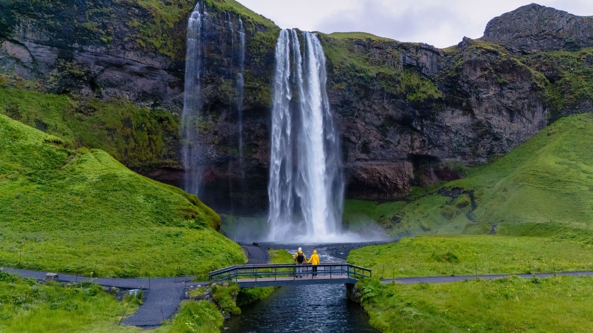 Beautiful cascading waterfall in scenic park setting