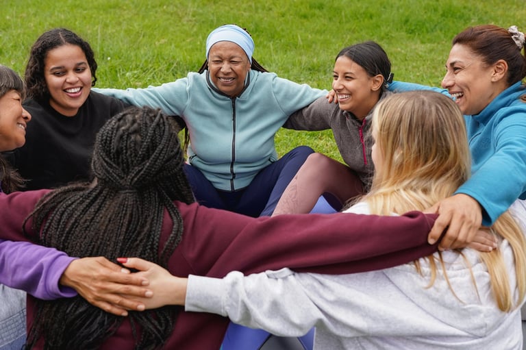 Diverse group of people connecting and supporting each other in a community circle