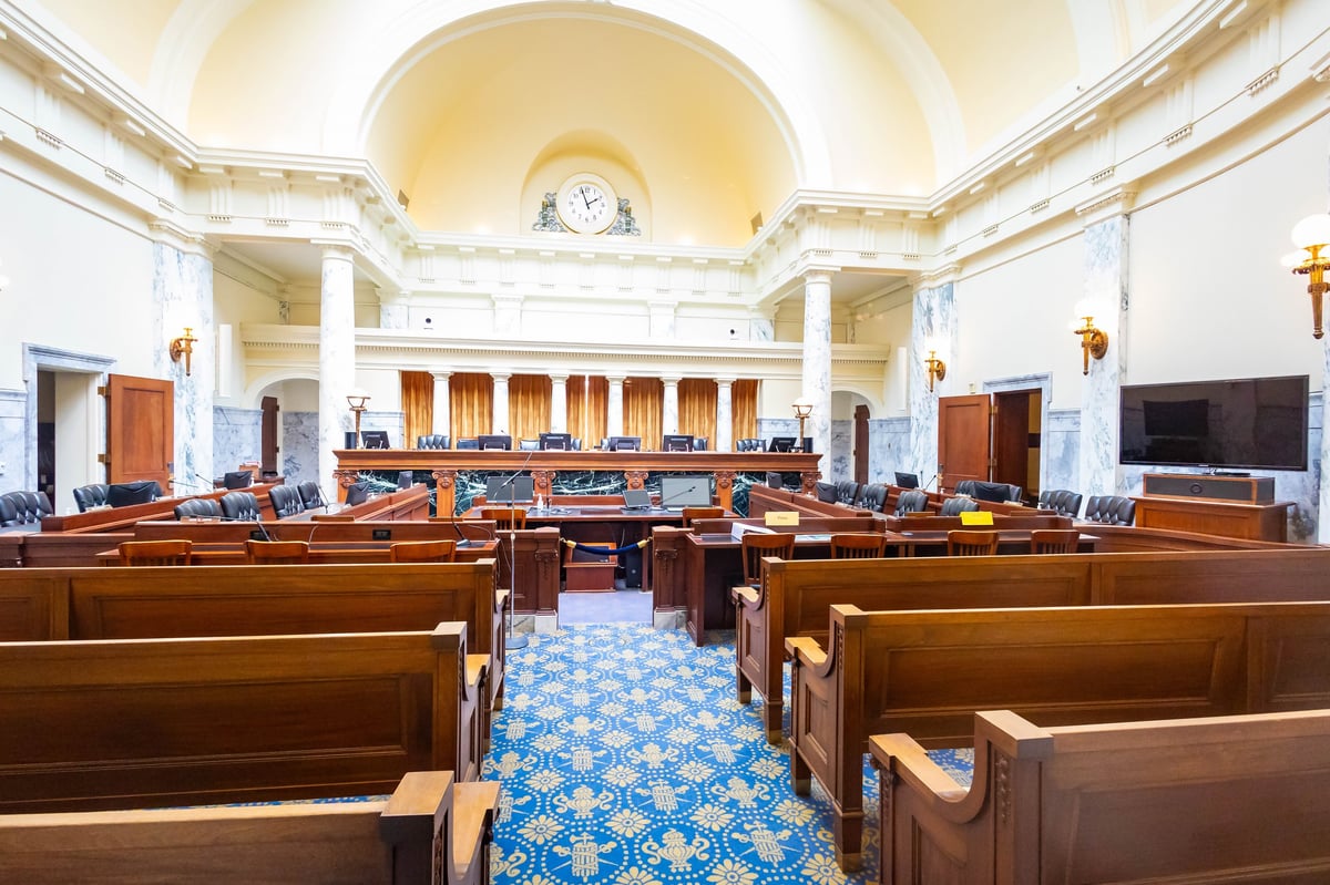 Scenic interior of a state capitol building showing architectural details